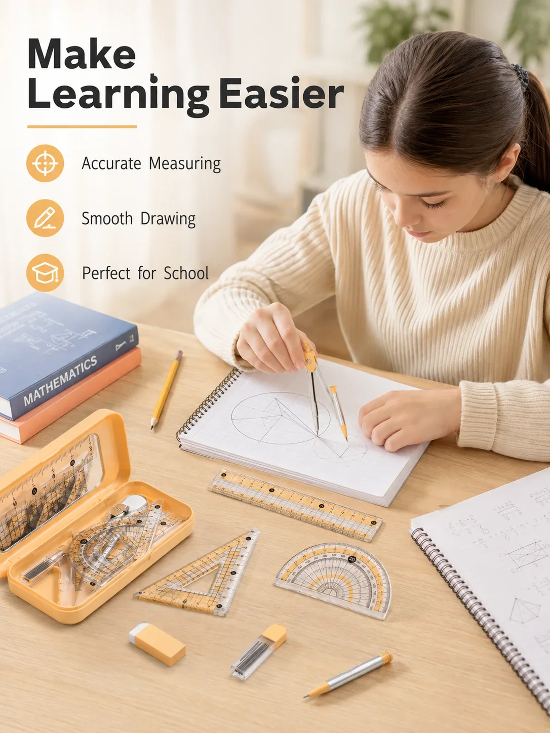 Compass Geometry Set - 8-Piece Math Geometry Set for Students,