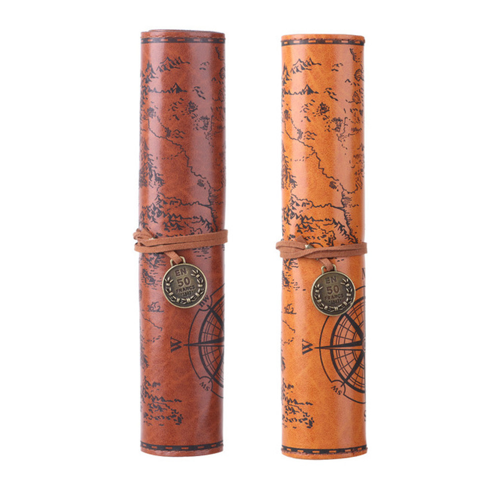 Pen Pouch Roll - 2Pcs Vintage Pencil Case PU Roll