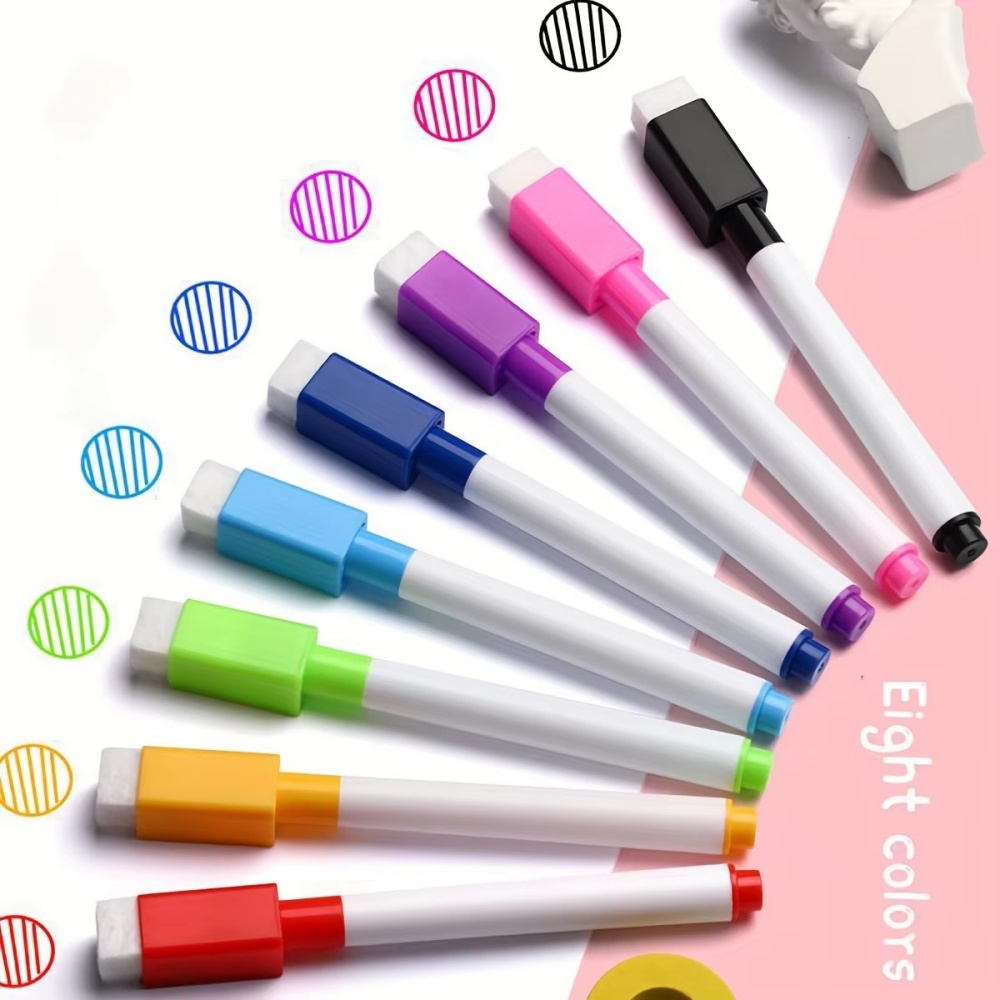 Whiteboard Marker Set - 8 Colors Erasable Whiteboard Markers with