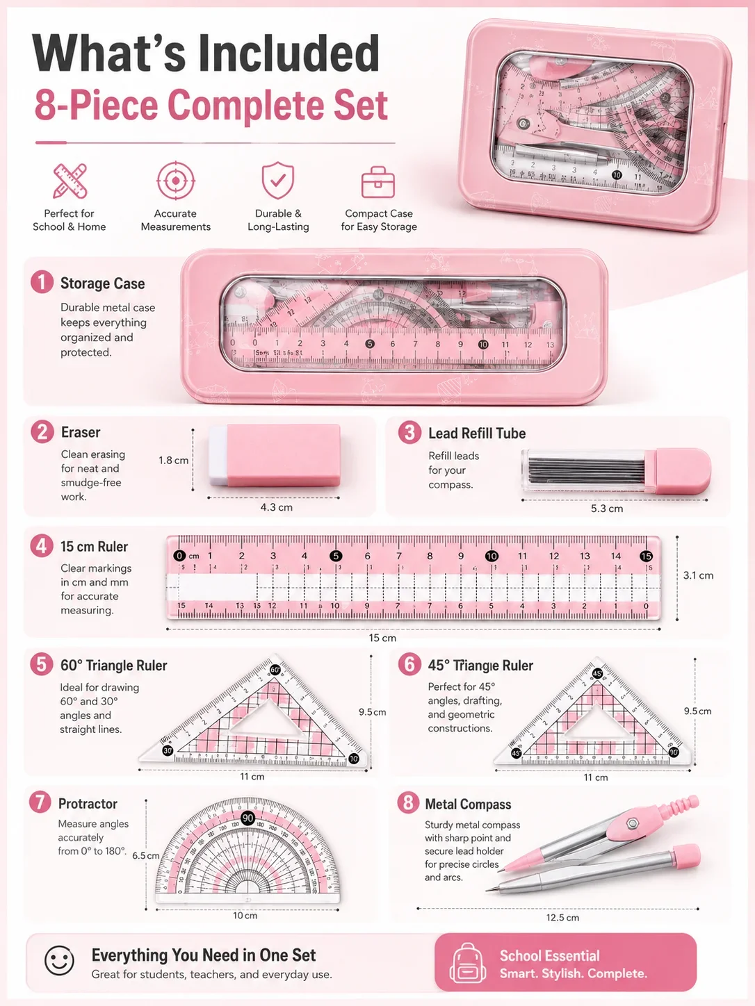 8-Piece Math Geometry Set for  - огляд і ціна Compass Geometry Set