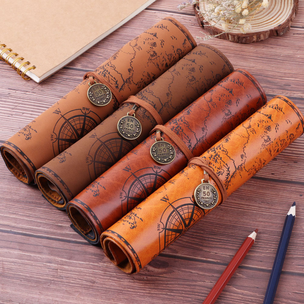 2Pcs Vintage Pencil Case PU Ro - огляд і ціна Pen Pouch Roll
