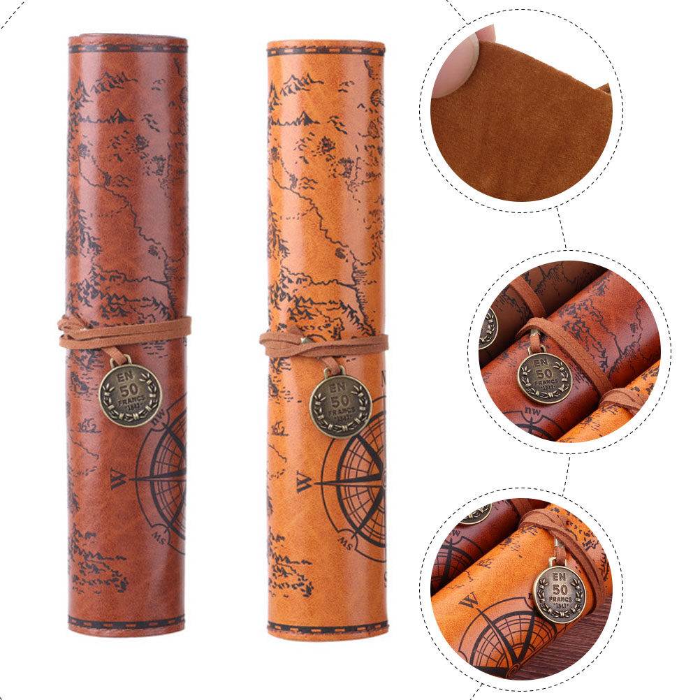 2Pcs Vintage Pencil Case PU Ro - огляд і ціна Pen Pouch Roll