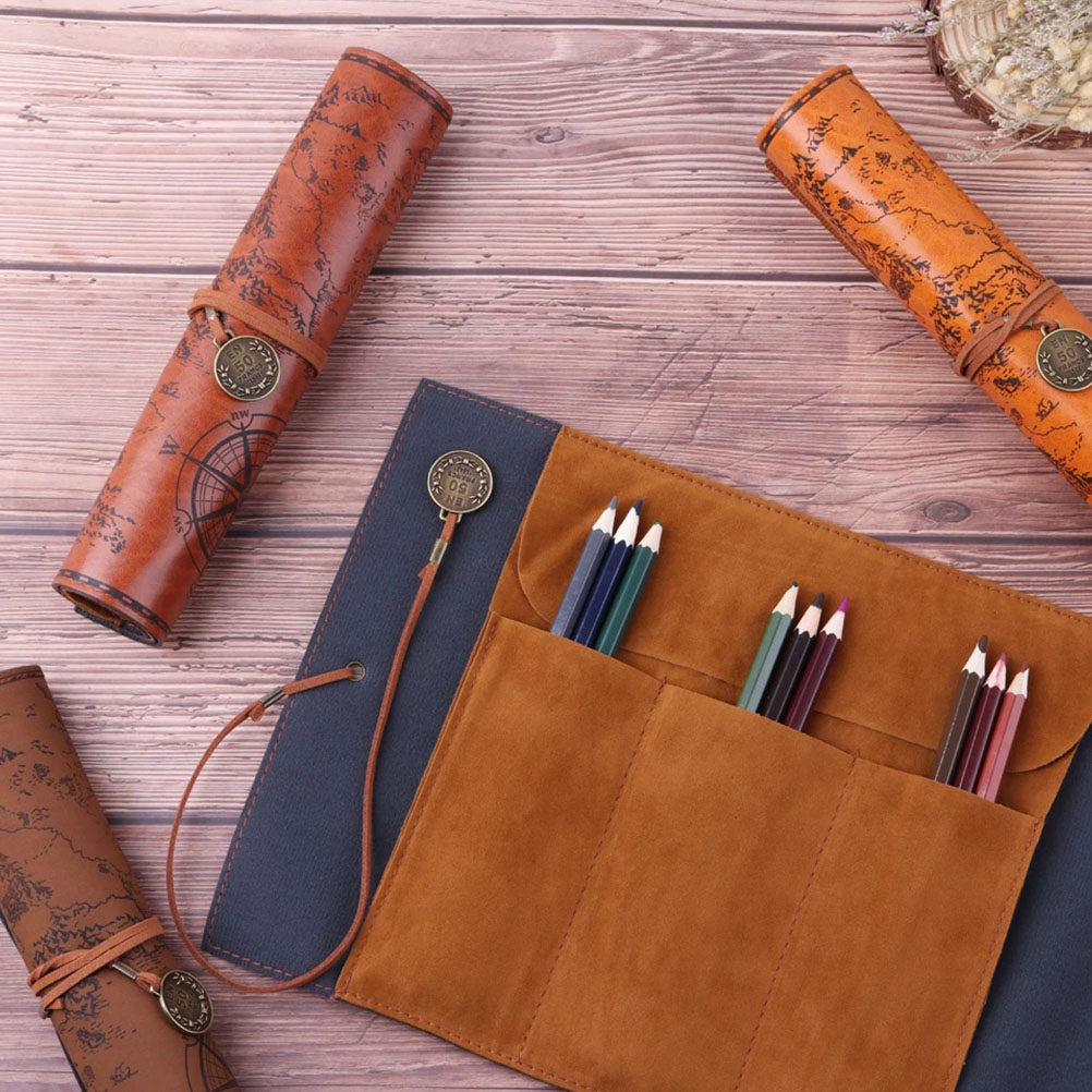 2Pcs Vintage Pencil Case PU Ro - огляд і ціна Pen Pouch Roll